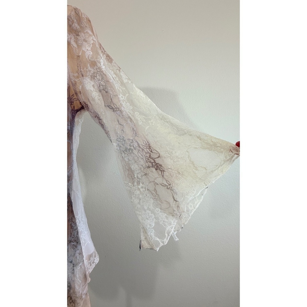 Brittany Blake Fairycore Whimsigoth Sheer Lace Bell Sleeve Marble Print Top L - Picture 3 of 13